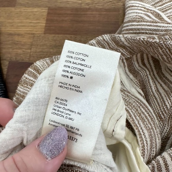 Free People Pants 2 Tan White Striped Cotton Loose Relaxed Gauzy‎ Pull On NWT - Picture 9 of 10